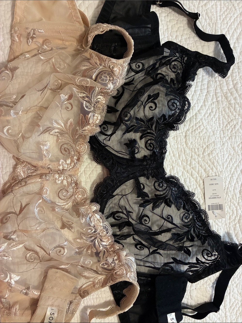 Soma 38dd Lacy Unlined Underwire Bra, Black Nwt And Nude